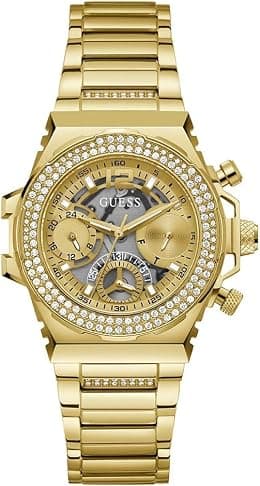 GUESS Gold-Tone Crystal Cut-Through Multifunction Watch - Best Deal Finder