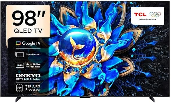 TCL 98T8C Google Television 98 Inch T8C Premium 4K QLED TV (2026 Model) AiPQ Pro Processor, Gaming TV, 144Hz Native Refresh Rate, 93% DCI-P3 Color Gamut, ONKYO 2.1 Hi-Fi System, DTS X, Game Master on Amazon.ae - Price Tracker