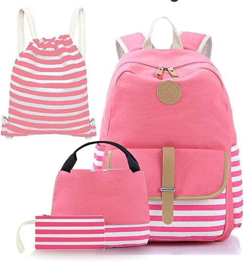 Joyfulife School Backpacks for Teen Girls Lightweight Canvas Backpack Student Bookbags with Lunch Bag 4 in 1 on Amazon.ae - Price Tracker