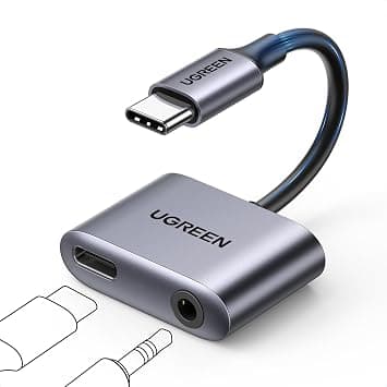 يوجرين محول USB C الى 3.5 ملم صوت وشاحن 2 في 1 نوع C الى AUX مع دونجل شحن بي دي 60 واط لسماعات الاذن متوافق مع ايفون 17 16 برو ماكس وجالكسي S26 S25 الترا ايباد برو سويتش 2 - متتبع أسعار Amazon.sa