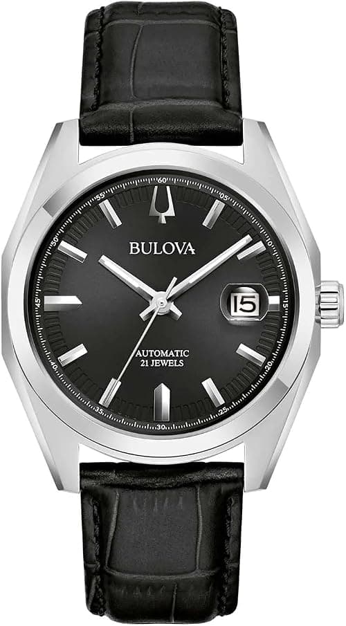 Bulova Surveyor Automatic Men's Watch Black Leather Strap 3 Bar Water Resistance Case Diameter 39mm 96B435 على Amazon.ae - متتبع الأسعار
