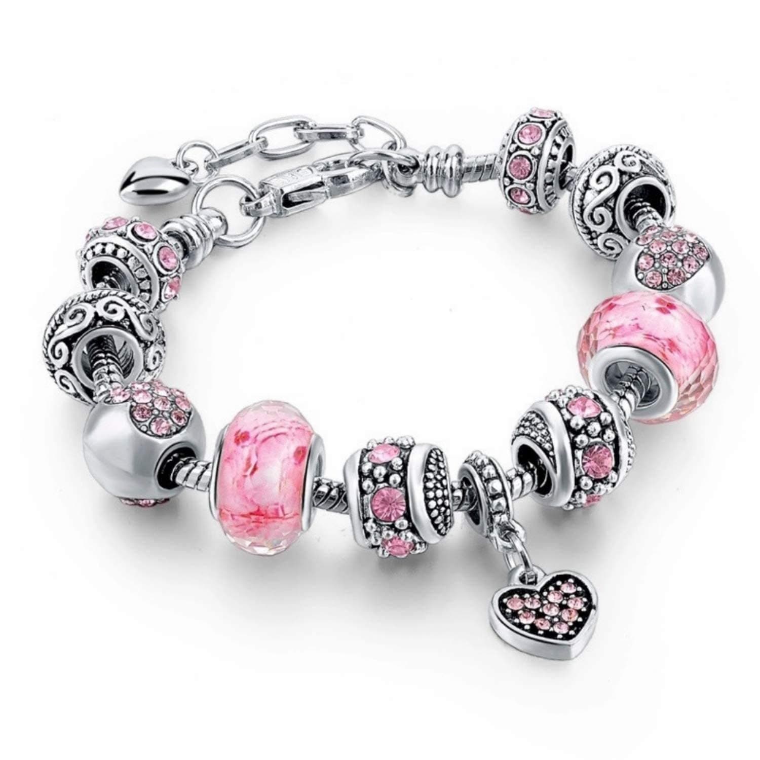 Excefore Pink Hearts Silver Plated Charm Bracelet Set, Jewelry Gifts with Beads, Charms, and Adjustable Snake Chain for Girl Lady (Fits 7.5"+1.5") on Amazon.ae - Price Tracker