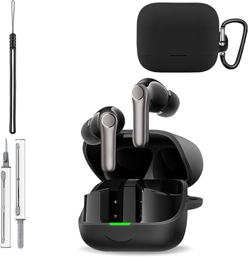 Silicone Case Cover for EarFun Air Pro 4+, Soft Skin Silicone Case Cover for EarFun Air Pro 4 Plus with Keychain, Washable & Sweatproof, Full Protective Case for Men and Women, Black on Amazon.ae - Price Tracker