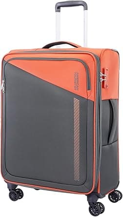 American Tourister Dashway Suitcase, Check-In Size 82 cm / 31 inch, 4 Wheels, Soft Top, Polyester, Puffin Orange/Grey|TSA Lock|Expandable|Inner Mesh Pocket|Security Zipper - 3 Years Global Warranty on Amazon.ae - Price Tracker