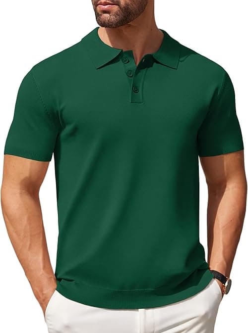 COOFANDY Mens Knit Polo Shirts Casual Short Sleeve Button Polo Shirt Classic Golf Shirts on Amazon.ae - Price Tracker