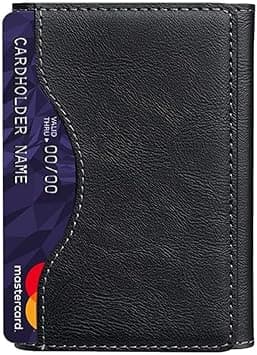 Leather Trifold Card Holder with Magnetic Closure, 6 Slots, ID Window, Photo Window, Unisex (Black) on Amazon.ae - Price Tracker