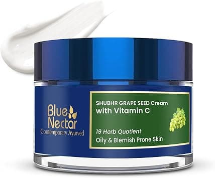 Blue Nectar Plant Based Vitamin C Face Moisturizer for Oily & Acne Prone Skin with Grapeseed | Oil-Free | Lightweight Cream for Women (19 herbs, 50g) - Best Deal Finder
