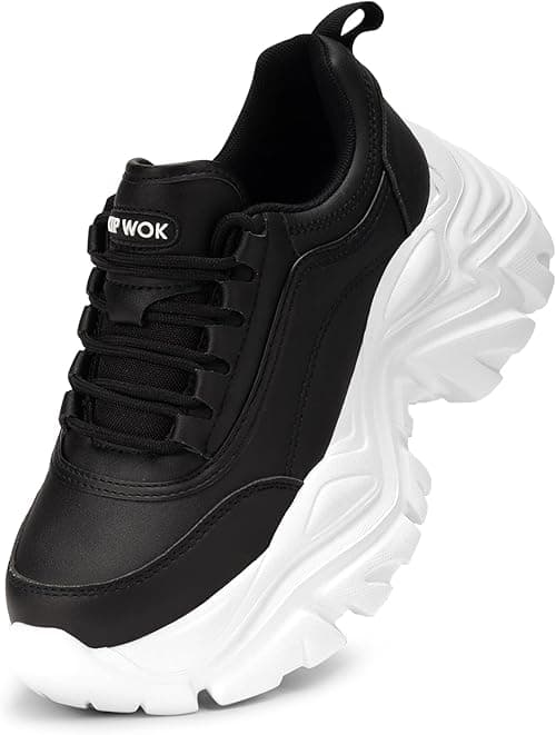 LUCKY STEP Women Chunky Platform Dad Black Casual Lace-Up Walking Sneaker on Amazon.ae - Price Tracker