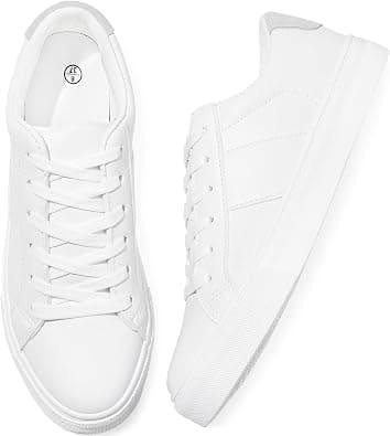 Adokoo Women's Fashion Sneakers PU Leather Casual Shoes White Tennis Low Top Shoes Womens Lace Up Sneakers على Amazon.ae - متتبع الأسعار