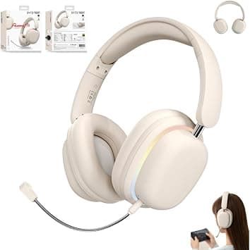 Wireless PC Headset, 400mAh 20 Hours Life, Cyberpunk Lighting Effects, Ultra Fast 5.3 Bluetooth, 45MS Imperceptible Delay, Noise Cancelling Headphones, for Gaming with Low Latency (White) on Amazon - Best Deal Finder