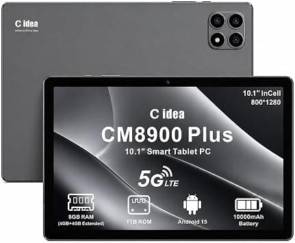 C idea 10.1" Tablet CM8900 Plus, 8GB RAM + 1TB Storage, Android 15, 5G LTE, 10000mAh Battery, Dual Camera, WiFi (Gray) على Amazon.ae - متتبع الأسعار