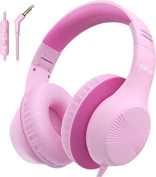 EarFun Kids Headphones with Microphone, Children's Headphones with 3.5 mm Jack Cable, Limited Volume 85/94 dB, HD Stereo Sound, Foldable Headband for Pad, Tablets, School, Pink on Amazon.ae - Price Tracker