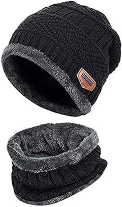 Men's and Women's Winter Knit Hat Beanie Long Scarf Touch Screen Glove Set Hat Neck Warm Glove Set with Fleece Lining black, One Size - Amazon.ae Price Tracker