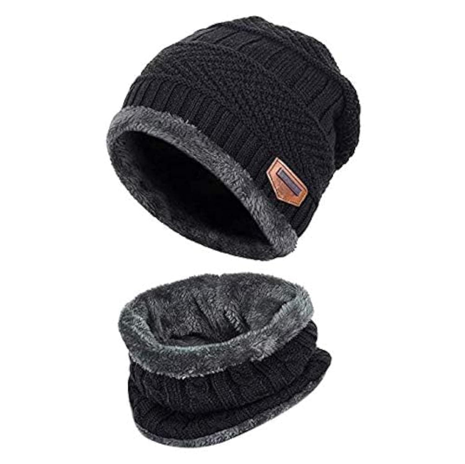 Men's and Women's Winter Knit Hat Beanie Long Scarf Touch Screen Glove Set Hat Neck Warm Glove Set with Fleece Lining black, One Size on Amazon.ae - Price Tracker