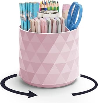 minimaliving Desk Organizer,Sparkling Diamond-like Pen Holder for Desk 360°Rotating Office Desk Accessories,Pencil Cup with 5 Compartments Storage Box Caddy for Office,School,Home,Art Supply(Pink) على Amazon.ae - متتبع الأسعار