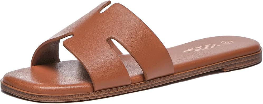 Rihero Women's Dressy Flat Sandals Comfortable Slip On Leather Slide Sandals on Amazon.ae - Price Tracker
