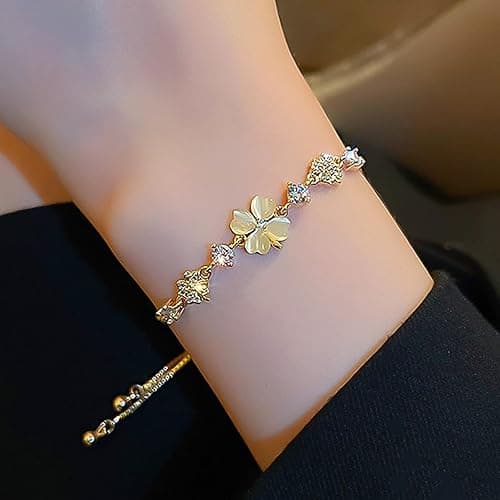 Adjustable Pearl Bracelet for Women, Gold Floral Chain with Sparkling Zirconia Stones, Elegant Gift Ready Jewelry Box on Amazon.ae - Price Tracker