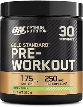 Optimum Nutrition Gold Standard Pre Workout Powder, Energy Drink with Creatine Monohydrate, Beta Alanine, Caffeine and Vitamin B Complex, Nutrition Supplement, Green Apple Flavour, 30 Servings, 330 g - Best Deal Finder