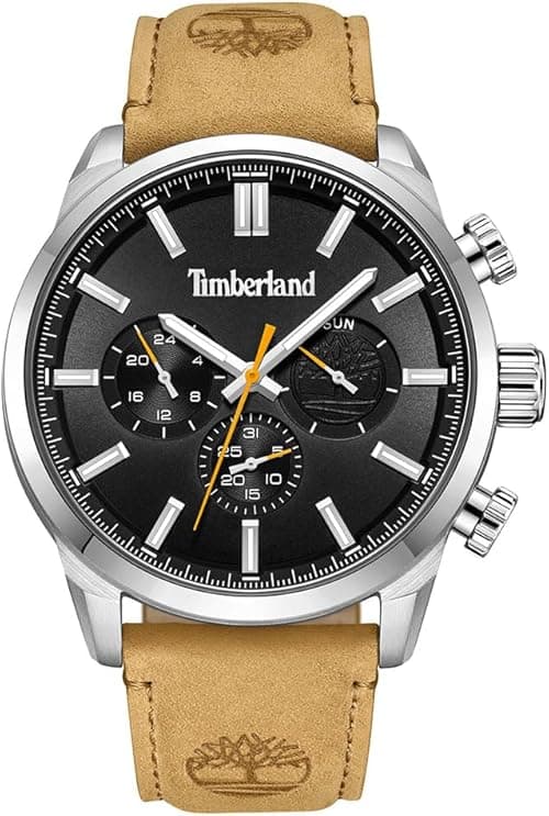 Timberland Henniker II Men's Analog Chronograph Watch - Black Dial, Beige Leather Strap, Stainless Steel Case, 47mm on Amazon.ae - Price Tracker