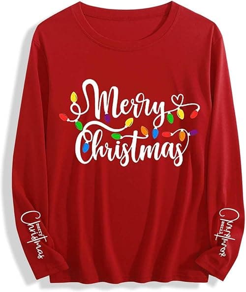 Christmas Jumpers For Women Funny Xmas Tops Long Sleeve T Shirts Ladies Round Neck Blouses Novelty Merry Christmas T Shirt Snowflake Tree Gnome Jumper Ugly Xmas Shirt Tunic Pullover on Amazon.ae - Price Tracker