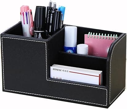 REVHQ Office Desk Organizer, Pen Holder for Desk Cute, Leather Desktop Organizers with Remote Control Holder, Desk Supplies Organizer for Office Accessories Organization Small Caddy Storage Box Black على Amazon.ae - متتبع الأسعار
