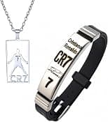 BENIFILE CR7 Football Star Bracelet Pendant Necklace Set, Adjustable Stainless Steel Necklace Silicone Bracelet for Men, Champions League Jewelry Gift for Fans - Best Deal Finder