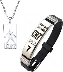 BENIFILE CR7 Football Star Bracelet Pendant Necklace Set, Adjustable Stainless Steel Necklace Silicone Bracelet for Men, Champions League Jewelry Gift for Fans - Best Deal Finder