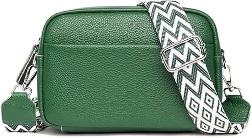 Crossbody Bag for Women Genuine Leather Wide Strap Shoulder Bag Purse Trendy Design Camera Crossbody Purse Top Zip on Amazon.ae - Price Tracker