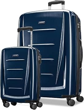 Samsonite Winfield 2 2 Pc Set (57 + 80 cm), 4 Spinner Wheels, Polycarbonate, Navy|Cross Ribbons|Expandable|Inner Mesh Zippered Pocket|TSA Lock - 3 Years International Warranty على Amazon.ae - متتبع الأسعار
