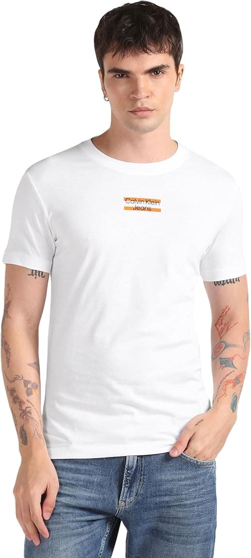 Calvin Klein Jeans Men's Transparent Stripe Logo Tee Transparent Stripe Logo Tee on Amazon.ae - Price Tracker