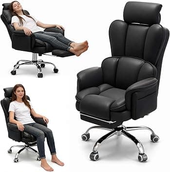Krauad Office Chair with Footrest, Ergonomic Reclining Computer Chairs with Swivel Rolling Wheels and Lumbar Support, Padded Gaming Chair for Home Office (Black-B-1) على Amazon.ae - متتبع الأسعار