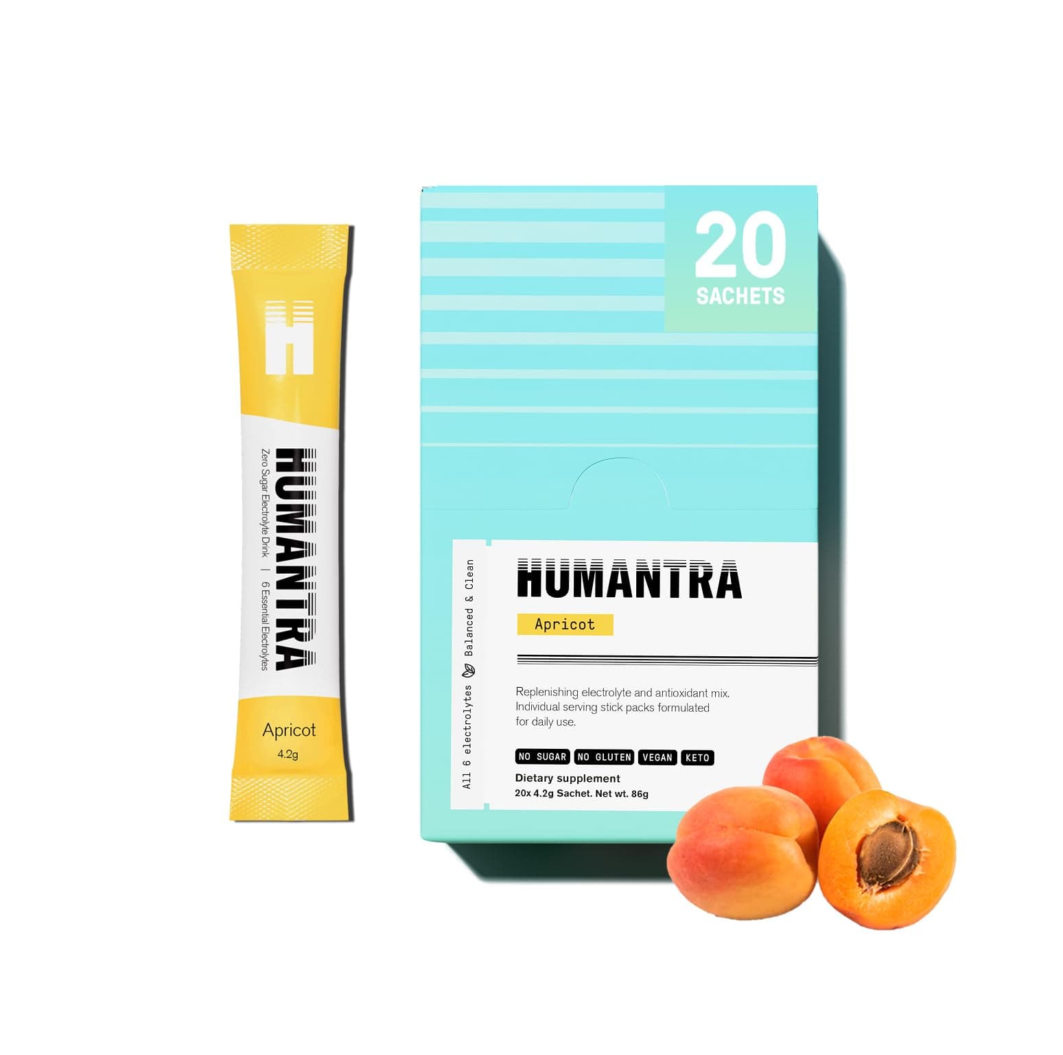 Humantra Electrolytes Powder - Apricot Flavor, 20ct - Powdered Hydration Sachets - Plant-Based Electrolyte with 6 Electrolytes - Vegan, Sugar Free, Gluten Free on Amazon.ae - Price Tracker