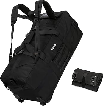 Travel Rolling Duffel Bag with Wheels,Large Rolling Backpack, Military Tactical Wheeled Foldable for Deployment Camping Sports Weekender Overnight Personal Items Duffel Bag 80L, Jet Black, Sleek على Amazon.ae - متتبع الأسعار