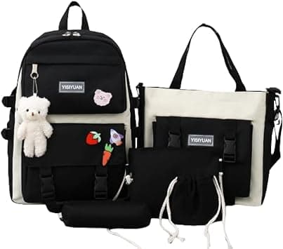 TAPIT 5PCS School Backpacks Combo Set with Bear Pendant Back to School Supplies Cute Schoolbag Lunch Bag Pencil Case Shoulder Bag Travel Bag Gifts for Girls Black, One Size on Amazon.ae - Price Tracker