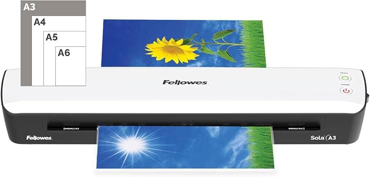 Fellowes Sola Laminator A3 for Home Use, Fast Warm-up Time of 4 Minutes with Automatic Shut-Off Function, 80-125 Micron, White - Best Deal Finder