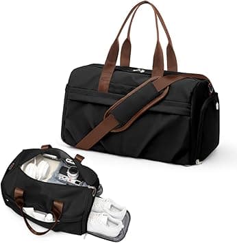Gym Bag for Women Men with Shoe Compartment, Sport Duffel Bag, Waterproof Travel Weekender Overnight Carry on Bag for Yoga with Trolley Sleeve, Black Brown, 040610-602US on Amazon.ae - Price Tracker