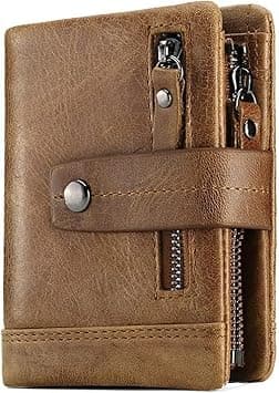 Overs Men's Genuine Bifold Wallet With RFID Blocking,Short Bifold Money Book with Removeable Coins Pocket (BROWN) on Amazon.ae - Price Tracker