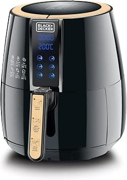 BLACK+DECKER Digital Air Fryer, 1500W, 4L Capacity, Rapid Air Convection Technology, Multi-Function for Frying, Baking, Grilling & Roasting, Cool-Touch Handle, Safety Lock, Black/Gold - AF400-B5 - متتبع أسعار Amazon.sa