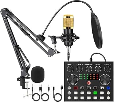 Siborie Podcast Equipment Bundle With Audio Interface,V8S Voice Changer, Condenser Karaoke Microphone, Mic Stand And Pop Filter,Podcast Starter Kit Dj Mixer For Live - Amazon.ae Price Tracker