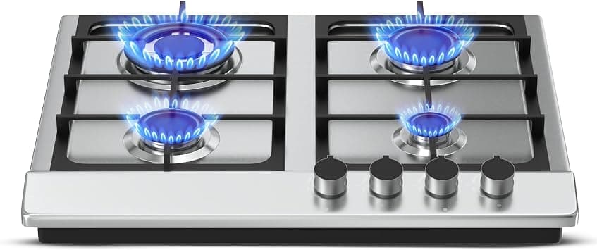 Nikai 4 Burner Gas Hob with Auto Ignition, Cast Iron Support, Full Safety Features, Straight Flame, Stainless Steel Body, Rapid Burner, Semi-Rapid Burner, Auxiliary Burner - NGH3005N على Amazon.ae - متتبع الأسعار