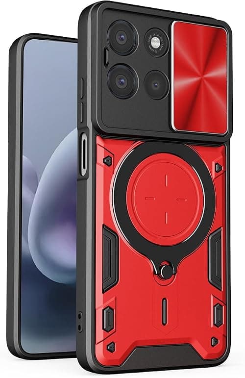 Ring Case for Motorola Moto G67/Moto G77 5G, Magnetic Protective Cover with Camera Lens Shield, Shock-Resistant Phone Case with 360° Rotating Kickstand. Red on Amazon.ae - Price Tracker