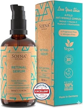 Organic Retinol Serum High Dose + Anti-Ageing Active Ingredients - Hyaluronic Acid, Vitamin C, Niacinamide, Retinal Serum Face Vegan, Against Wrinkles, Pimples and Enlarged Pores - Made in Germany on Amazon.ae - Price Tracker