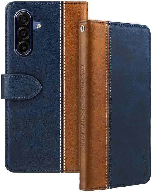 Two-Tone Leather Case for Galaxy M17 5G - Blue | 6.74" Protective Flip Cover With Card Holder RFID Blocking Magnetic Kickstand Slim Fit Business on Amazon.ae - Price Tracker