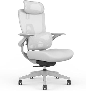 Skyland Ergonomic Office Chair – Comfy Adjustable Desk Chair with High Back Mesh, Adjustable Headrest & Lumbar Support, 4D Armrests Desk chair for Back Comfort, Home Office Long Hours Use (Grey) على Amazon.ae - متتبع الأسعار