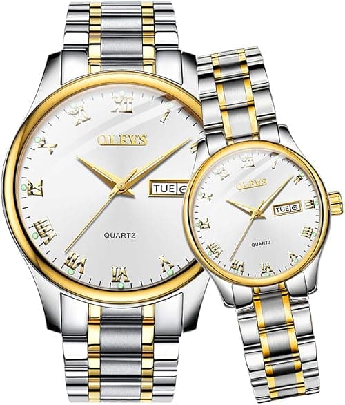 OLEVS Valentines Couple Pair Quartz Watches Luminous Calendar Date Window 3ATM Waterproof, Casual Stainless Steel His and Hers Wristwatch for Men Women Lovers Wedding Romantic Gifts Set of 2 on Amazon.ae - Price Tracker
