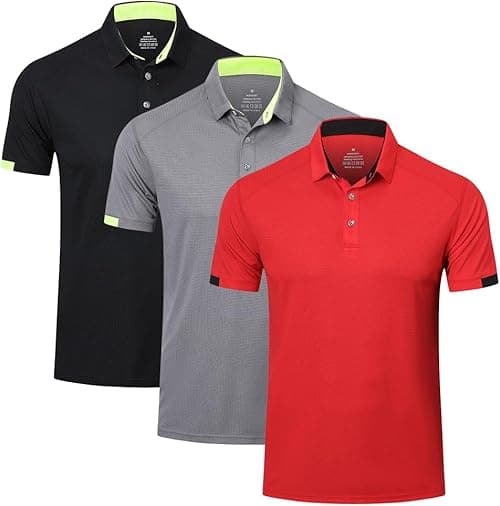 3 Pack Mens Polo Shirts Short Sleeve Lightweight Sport Golf Tennis Tops Quick Dry Athletic Workout Polo Shirts on Amazon.ae - Price Tracker