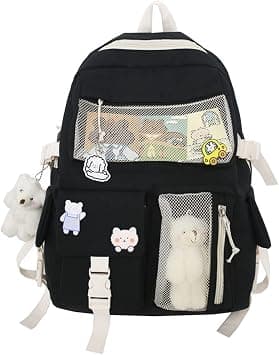Kawaii Backpack With Pins Kawaii School Backpack Cute Aesthetic, Backpack Kawaii Backpack Aesthetic Kawaii Accessories, Backpack for School Aesthetic (A-Black) - Best Deal Finder