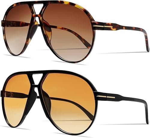 GUVIVI Retro Aviator Sunglasses for Women Men Oversized Classic 70s Vintage Trendy Tangle Free Square Aviators Sun Glasses on Amazon.ae - Price Tracker