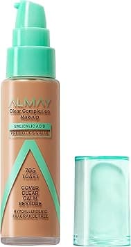 Almay Clear Complexion Acne Foundation Makeup with Salicylic Acid - Lightweight, Medium Coverage, Hypoallergenic, Fragrance-Free, for Sensitive Skin, 705 Toast, 1 fl oz. on Amazon.ae - Price Tracker