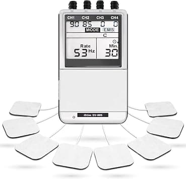iSTIM EV-805 TENS EMS 4 Channel Rechargeable Combo Machine Unit - Muscle Stimulator + Back Pain Relief and Management- 24 Programs/Backlit (Including Electrodes Pads) - Best Deal Finder